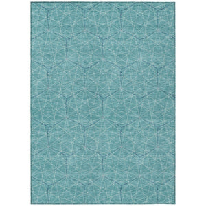 HomeRoots 5' Modern Teal Blue Black and Ivory Geometric Area Rug for Indoor & Outdoor Spaces, Washable & Durable 10' X 14' 596775