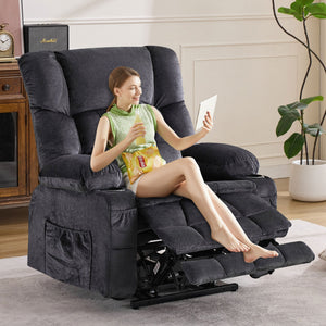 English Elm Dual Motor Large Power Lift Recliner Chair with Waist Kneading & Heat, Extended Footrest, USB Ports Grey W1521S00072