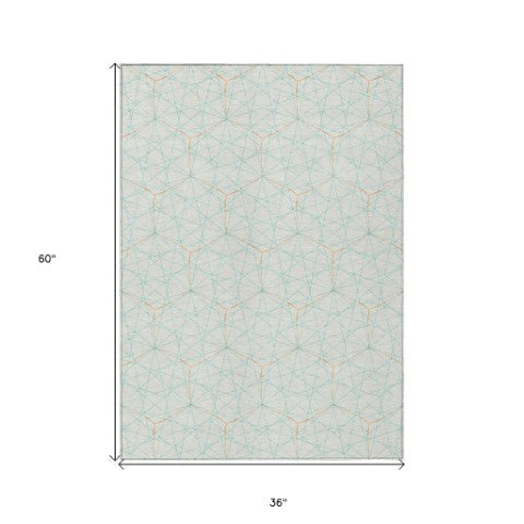 Homeroots 3' Black And Ivory Geometric Washable Area Rug - Perfect For Indoor And Outdoor Spaces, Durable Design 3' X 5' Polyester 596776