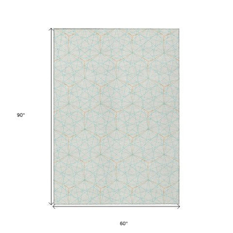 Homeroots 3' Black And Ivory Geometric Washable Area Rug - Perfect For Indoor And Outdoor Spaces, Durable Design 5' X 8' Polyester 596777