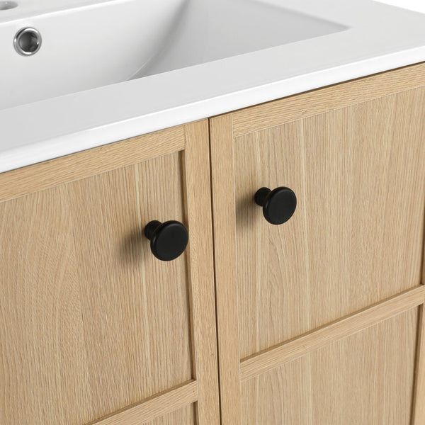 English Elm 24" Modern Freestanding Bathroom Vanity Oak Plywood with Soft-Closing Doors & Open Shelf Storage W1972P268402