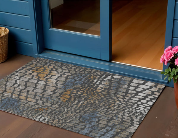 Homeroots 3' Charcoal Brown And Copper Abstract Washable Area Rug For Indoor And Outdoor Spaces, Durable Design 3' X 5' Polyester 596782