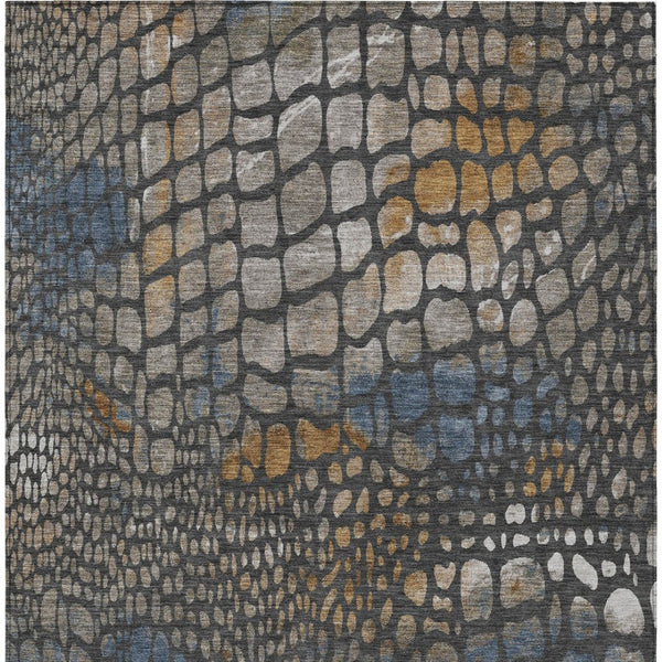 Homeroots 3' Charcoal Brown And Copper Abstract Washable Area Rug For Indoor And Outdoor Spaces, Durable Design 3' X 5' Polyester 596782