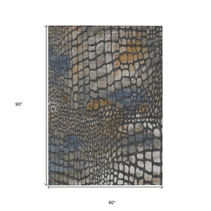 Homeroots 3' Charcoal Brown And Copper Abstract Washable Area Rug For Indoor And Outdoor Spaces, Durable Design 5' X 8' Polyester 596783