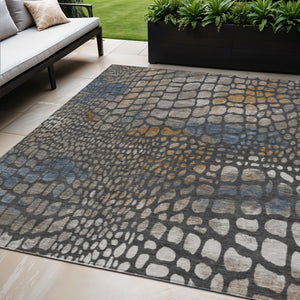 Homeroots 3' Charcoal Brown And Copper Abstract Washable Area Rug For Indoor And Outdoor Spaces, Durable Design 5' X 8' Polyester 596783