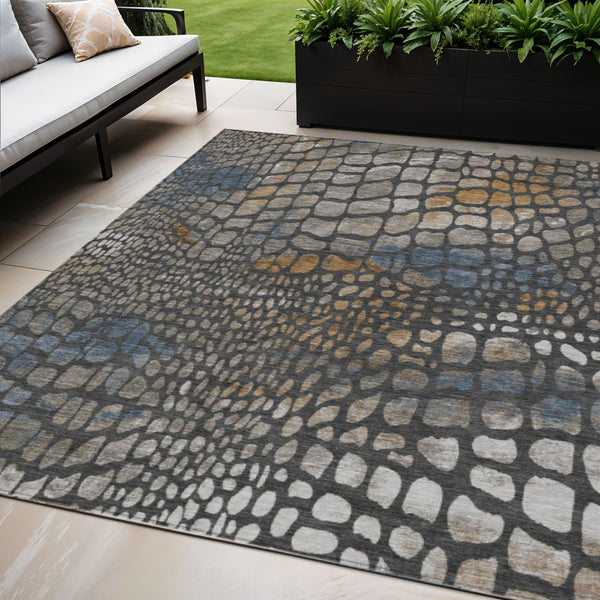 Homeroots 3' Charcoal Brown And Copper Abstract Washable Area Rug For Indoor And Outdoor Spaces, Durable Design 5' X 8' Polyester 596783