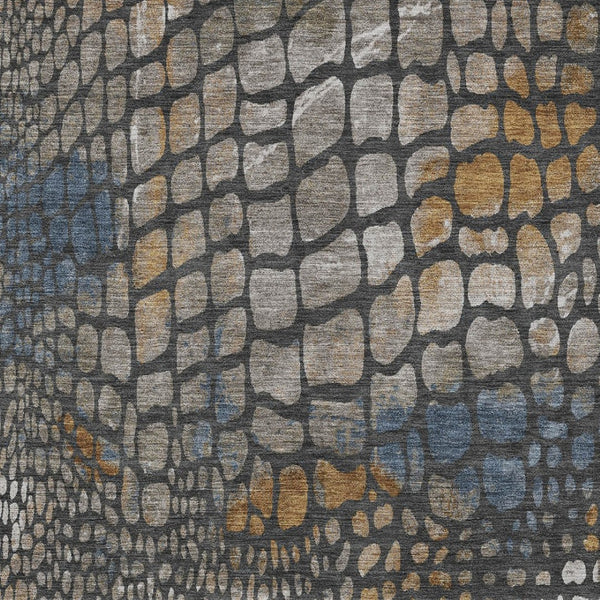 Homeroots 3' Charcoal Brown And Copper Abstract Washable Area Rug For Indoor And Outdoor Spaces, Durable Design 5' X 8' Polyester 596783