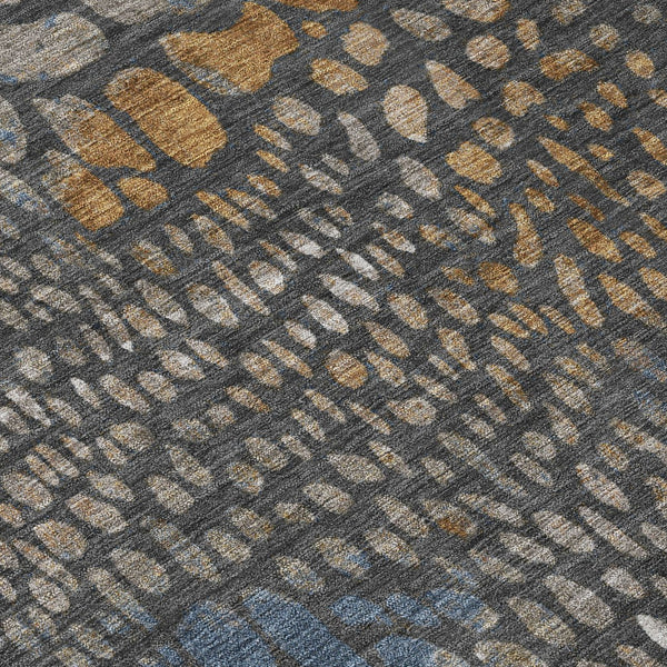 Homeroots 3' Charcoal Brown And Copper Abstract Washable Area Rug For Indoor And Outdoor Spaces, Durable Design 5' X 8' Polyester 596783