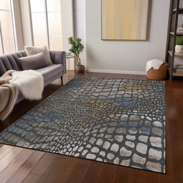 Homeroots 3' Charcoal Brown And Copper Abstract Washable Area Rug For Indoor And Outdoor Spaces, Durable Design 5' X 8' Polyester 596783