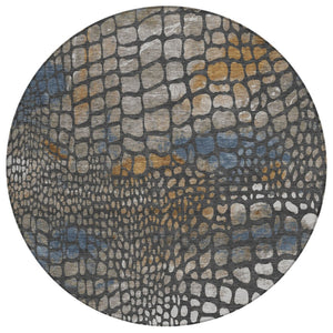 HomeRoots 5' Charcoal Brown and Copper Abstract Area Rug - Stylish, Durable, Machine Washable for Indoors or Outdoors 8' Round 596784