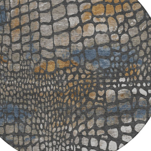 Homeroots 3' Charcoal Brown And Copper Abstract Washable Area Rug For Indoor And Outdoor Spaces, Durable Design 8' Round Polyester 596784