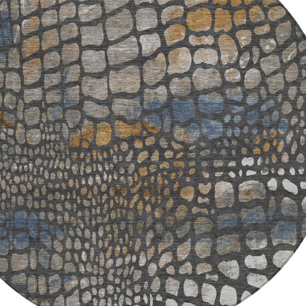 Homeroots 3' Charcoal Brown And Copper Abstract Washable Area Rug For Indoor And Outdoor Spaces, Durable Design 8' Round Polyester 596784