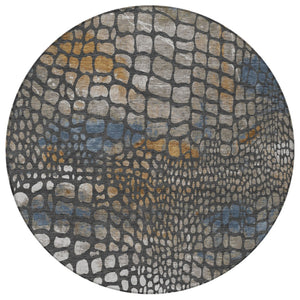 Homeroots 3' Charcoal Brown And Copper Abstract Washable Area Rug For Indoor And Outdoor Spaces, Durable Design 8' Round Polyester 596784