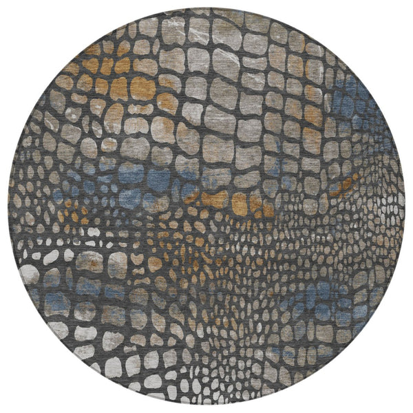 Homeroots 3' Charcoal Brown And Copper Abstract Washable Area Rug For Indoor And Outdoor Spaces, Durable Design 8' Round Polyester 596784