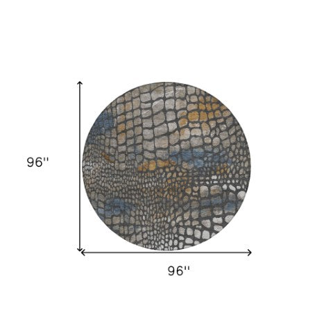 Homeroots 3' Charcoal Brown And Copper Abstract Washable Area Rug For Indoor And Outdoor Spaces, Durable Design 8' Round Polyester 596784