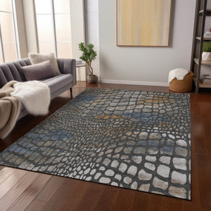 Homeroots 3' Charcoal Brown And Copper Abstract Washable Area Rug For Indoor And Outdoor Spaces, Durable Design 8' X 10' Polyester 596785