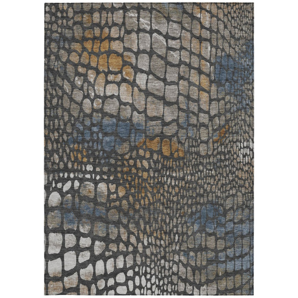 Homeroots 3' Charcoal Brown And Copper Abstract Washable Area Rug For Indoor And Outdoor Spaces, Durable Design 9' X 12' Polyester 596786