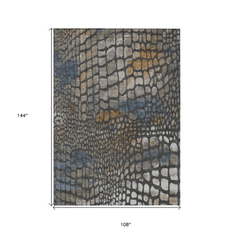 Homeroots 3' Charcoal Brown And Copper Abstract Washable Area Rug For Indoor And Outdoor Spaces, Durable Design 9' X 12' Polyester 596786