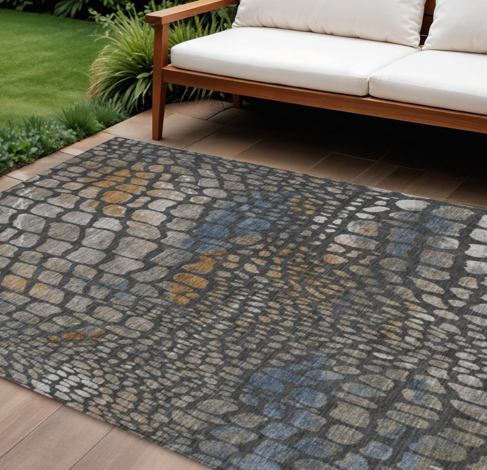 HomeRoots 9' Charcoal Brown & Copper Abstract Washable Area Rug - Durable Indoor/Outdoor Style for All Spaces 596786