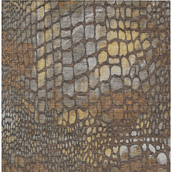 Homeroots 3' Charcoal Brown And Copper Abstract Washable Area Rug For Indoor And Outdoor Spaces, Durable Design 3' X 5' Polyester 596788
