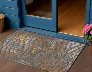 Homeroots 3' Charcoal Brown And Copper Abstract Washable Area Rug For Indoor And Outdoor Spaces, Durable Design 3' X 5' Polyester 596788