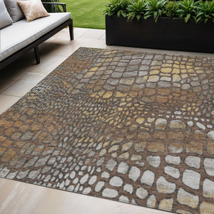 Homeroots 3' Charcoal Brown And Copper Abstract Washable Area Rug For Indoor And Outdoor Spaces, Durable Design 5' X 8' Polyester 596789