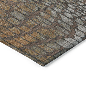 Homeroots 3' Charcoal Brown And Copper Abstract Washable Area Rug For Indoor And Outdoor Spaces, Durable Design 5' X 8' Polyester 596789