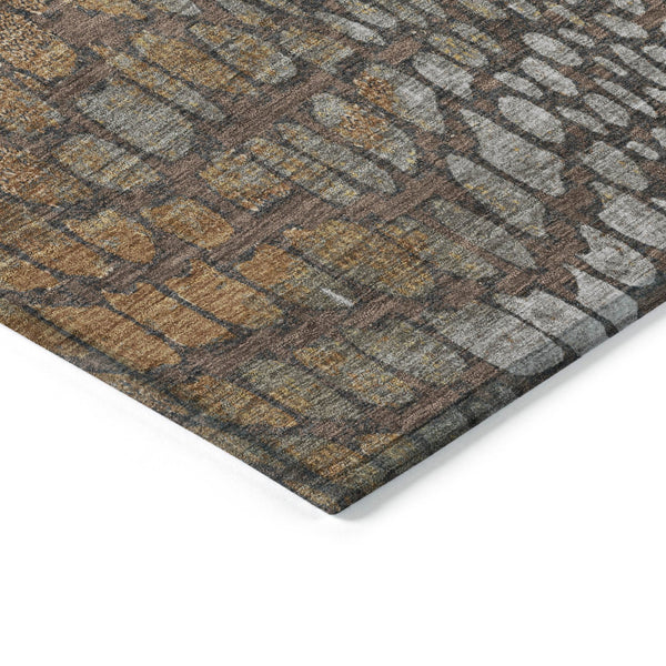 Homeroots 3' Charcoal Brown And Copper Abstract Washable Area Rug For Indoor And Outdoor Spaces, Durable Design 5' X 8' Polyester 596789