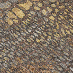 Homeroots 3' Charcoal Brown And Copper Abstract Washable Area Rug For Indoor And Outdoor Spaces, Durable Design 8' Round Polyester 596790