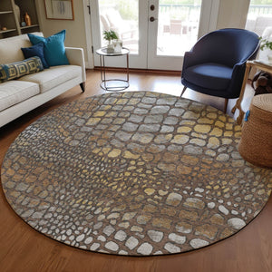Homeroots 3' Charcoal Brown And Copper Abstract Washable Area Rug For Indoor And Outdoor Spaces, Durable Design 8' Round Polyester 596790