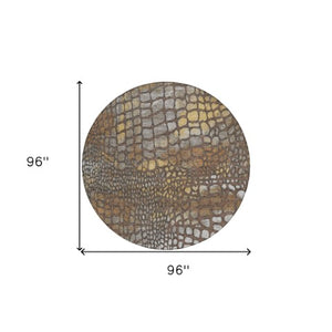 Homeroots 3' Charcoal Brown And Copper Abstract Washable Area Rug For Indoor And Outdoor Spaces, Durable Design 8' Round Polyester 596790