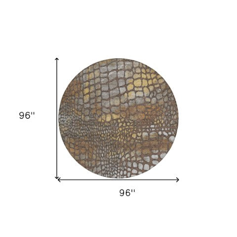 Homeroots 3' Charcoal Brown And Copper Abstract Washable Area Rug For Indoor And Outdoor Spaces, Durable Design 8' Round Polyester 596790