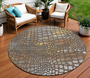 Homeroots 3' Charcoal Brown And Copper Abstract Washable Area Rug For Indoor And Outdoor Spaces, Durable Design 8' Round Polyester 596790