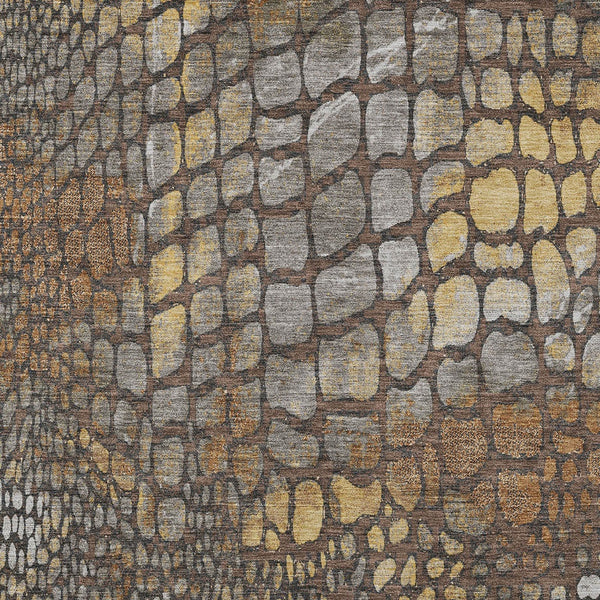 Homeroots 3' Charcoal Brown And Copper Abstract Washable Area Rug For Indoor And Outdoor Spaces, Durable Design 8' X 10' Polyester 596791