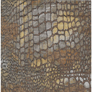 Homeroots 3' Charcoal Brown And Copper Abstract Washable Area Rug For Indoor And Outdoor Spaces, Durable Design 9' X 12' Polyester 596792