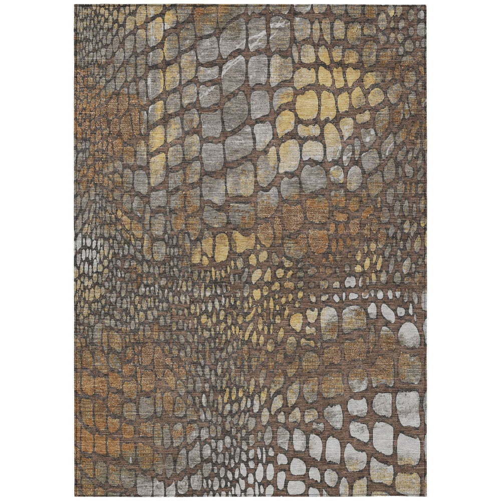 Homeroots 3' Charcoal Brown And Copper Abstract Washable Area Rug For Indoor And Outdoor Spaces, Durable Design 9' X 12' Polyester 596792
