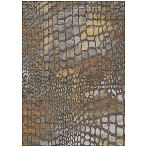 Homeroots 3' Charcoal Brown And Copper Abstract Washable Area Rug For Indoor And Outdoor Spaces, Durable Design 9' X 12' Polyester 596792