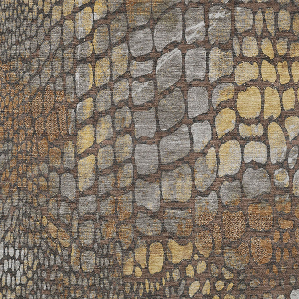 Homeroots 3' Charcoal Brown And Copper Abstract Washable Area Rug For Indoor And Outdoor Spaces, Durable Design 9' X 12' Polyester 596792