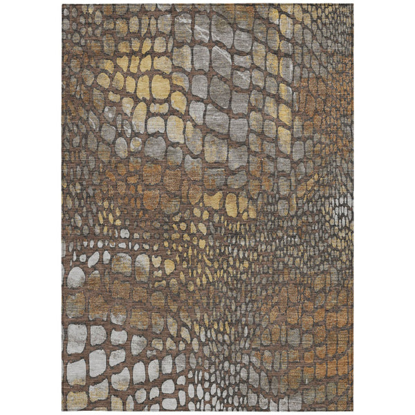 Homeroots 3' Charcoal Brown And Copper Abstract Washable Area Rug For Indoor And Outdoor Spaces, Durable Design 10' X 14' Polyester 596793