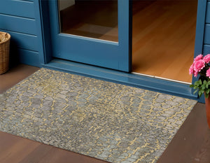 Homeroots 3' Charcoal Brown And Copper Abstract Washable Area Rug For Indoor And Outdoor Spaces, Durable Design 3' X 5' Polyester 596794