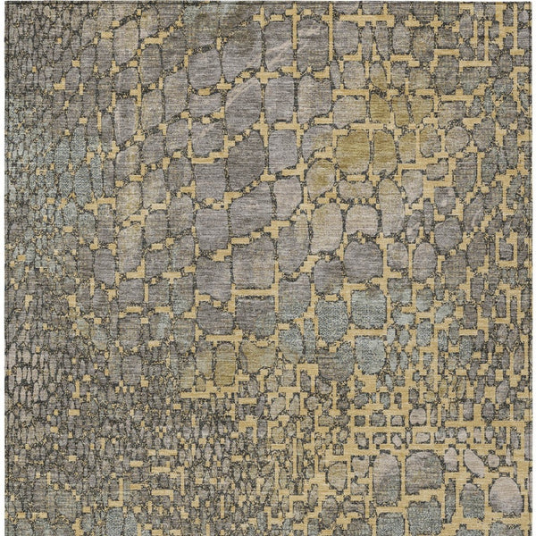 Homeroots 3' Charcoal Brown And Copper Abstract Washable Area Rug For Indoor And Outdoor Spaces, Durable Design 5' X 8' Polyester 596795