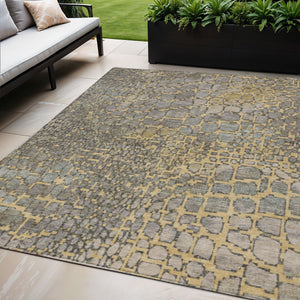 Homeroots 3' Charcoal Brown And Copper Abstract Washable Area Rug For Indoor And Outdoor Spaces, Durable Design 5' X 8' Polyester 596795