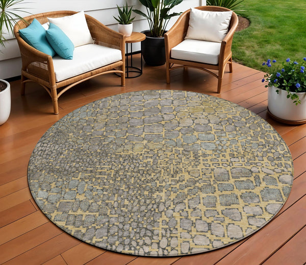 Homeroots 3' Charcoal Brown And Copper Abstract Washable Area Rug For Indoor And Outdoor Spaces, Durable Design 8' Round Polyester 596796