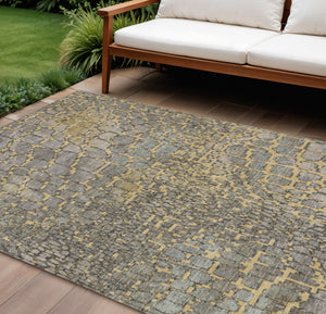 Homeroots 3' Charcoal Brown And Copper Abstract Washable Area Rug For Indoor And Outdoor Spaces, Durable Design 9' X 12' Polyester 596798