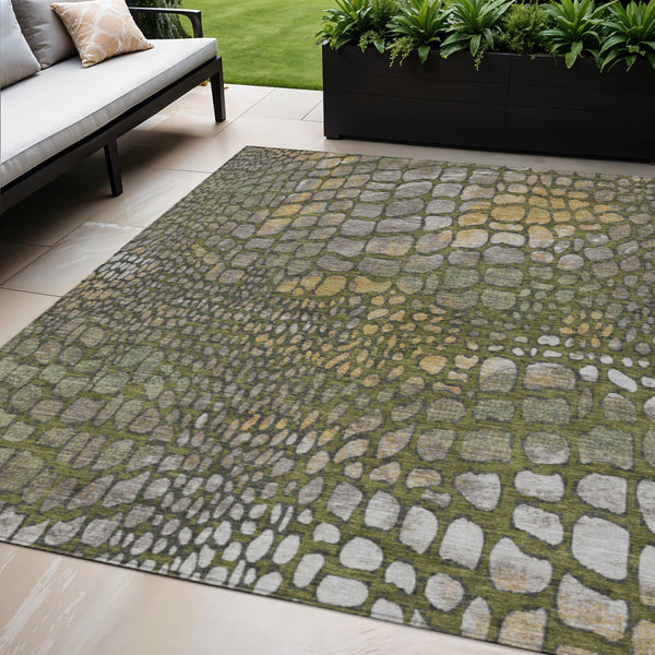 Homeroots 3' Charcoal Brown And Copper Abstract Washable Area Rug For Indoor And Outdoor Spaces, Durable Design 5' X 8' Polyester 596807