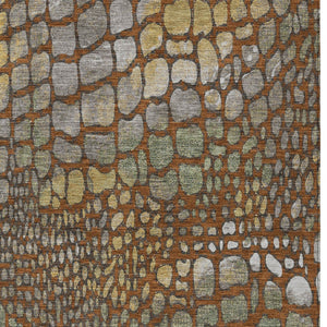 Homeroots 3' Charcoal Brown And Copper Abstract Washable Area Rug For Indoor And Outdoor Spaces, Durable Design 3' X 5' Polyester 596812