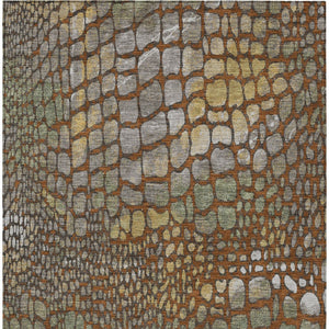 Homeroots 3' Charcoal Brown And Copper Abstract Washable Area Rug For Indoor And Outdoor Spaces, Durable Design 5' X 8' Polyester 596813