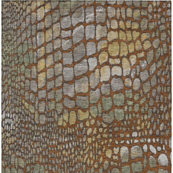 Homeroots 3' Charcoal Brown And Copper Abstract Washable Area Rug For Indoor And Outdoor Spaces, Durable Design 5' X 8' Polyester 596813