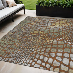 Homeroots 3' Charcoal Brown And Copper Abstract Washable Area Rug For Indoor And Outdoor Spaces, Durable Design 5' X 8' Polyester 596813