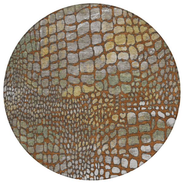 HomeRoots 5' Copper Gold Brown Abstract Washable Area Rug - Stylish, Durable, Perfect for Indoor & Outdoor Use 8' Round 596814